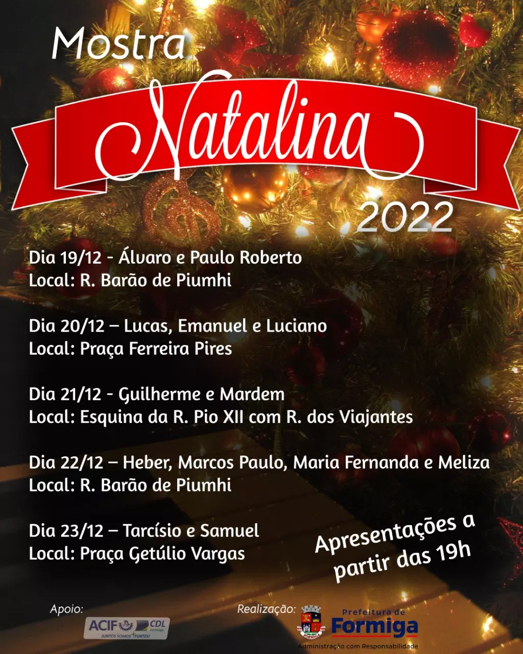 Definidos os artistas que se apresentarão na Mostra Natalina - 2022