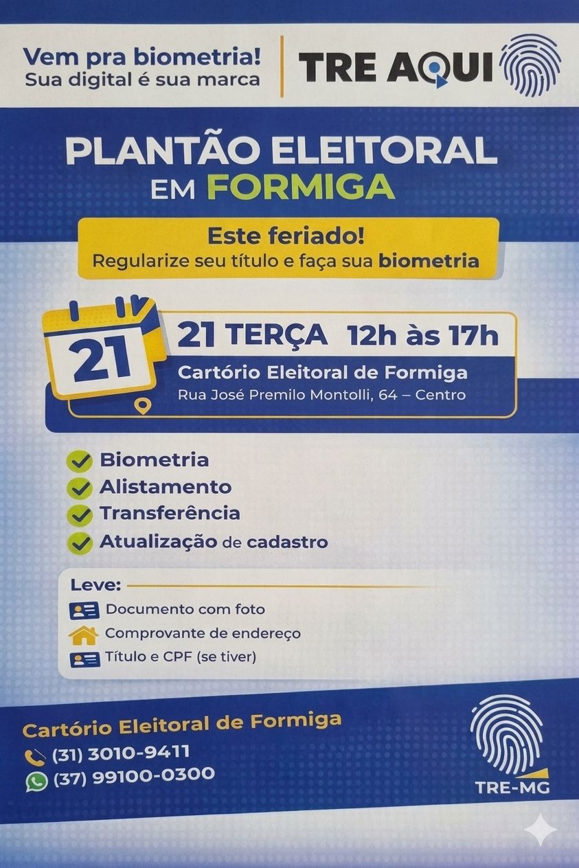Cartório Eleitoral de Formiga realiza plantão especial para atendimento