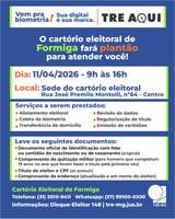 Cartório Eleitoral de Formiga realiza plantão especial para atendimento