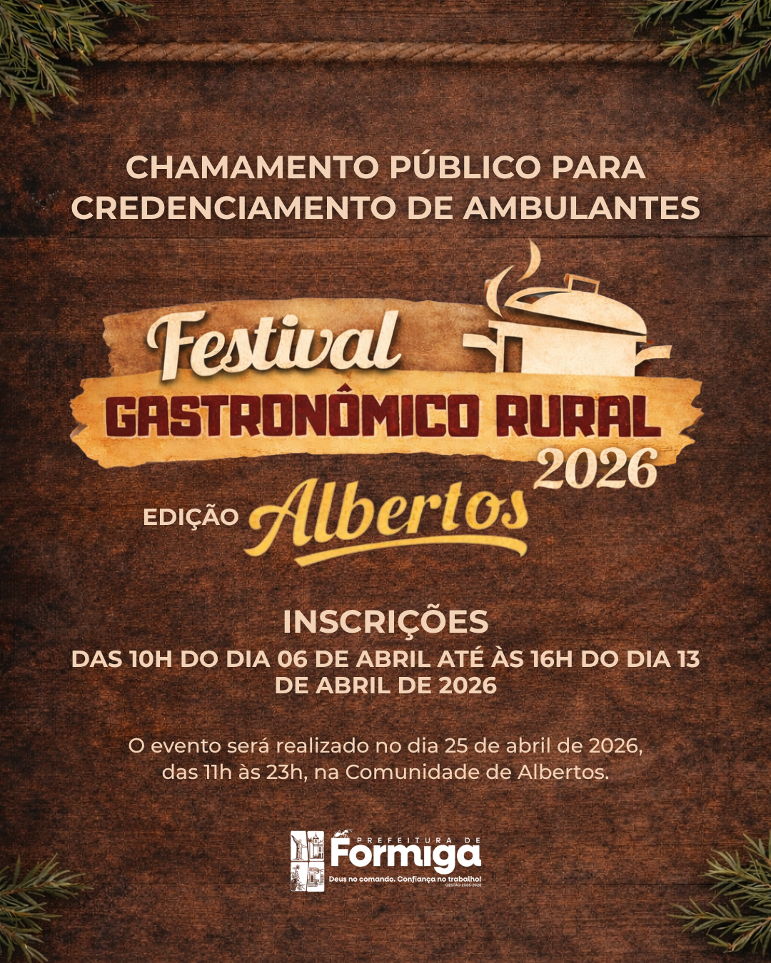 Credenciamento de Ambulantes (Festival Gastronômico Rural – Comunidade de Albertos)