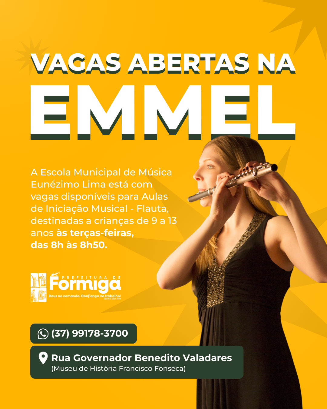 Escola Municipal de Música Eunézimo Lima (EMMEL) abre vagas para Iniciação Musical com Flauta