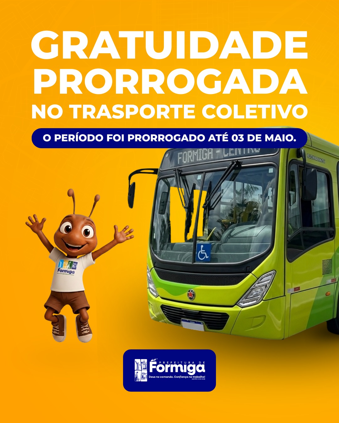 Gratuidade no transporte público é prorrogada até 03 de maio