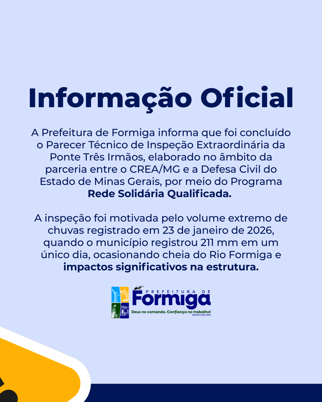 Informação Oficial - Parecer Técnico de Inspeção Extraordinária da Ponte Três Irmãos