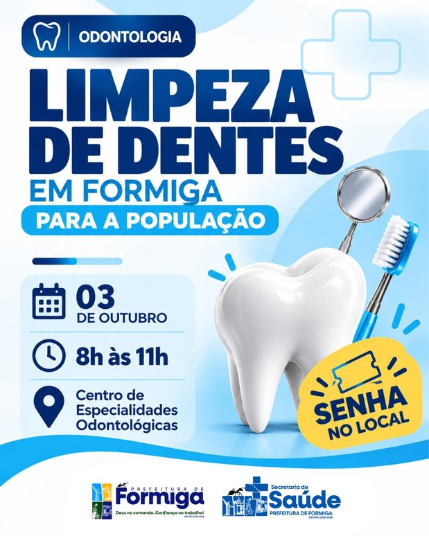 Secretaria de Saúde promove ação de limpeza dentária gratuita no dia 3 de outubro