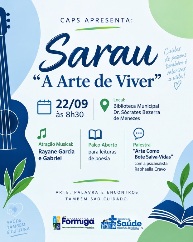 CAPS promove Sarau “A Arte de Viver” com música, poesia e diálogo sobre saúde mental