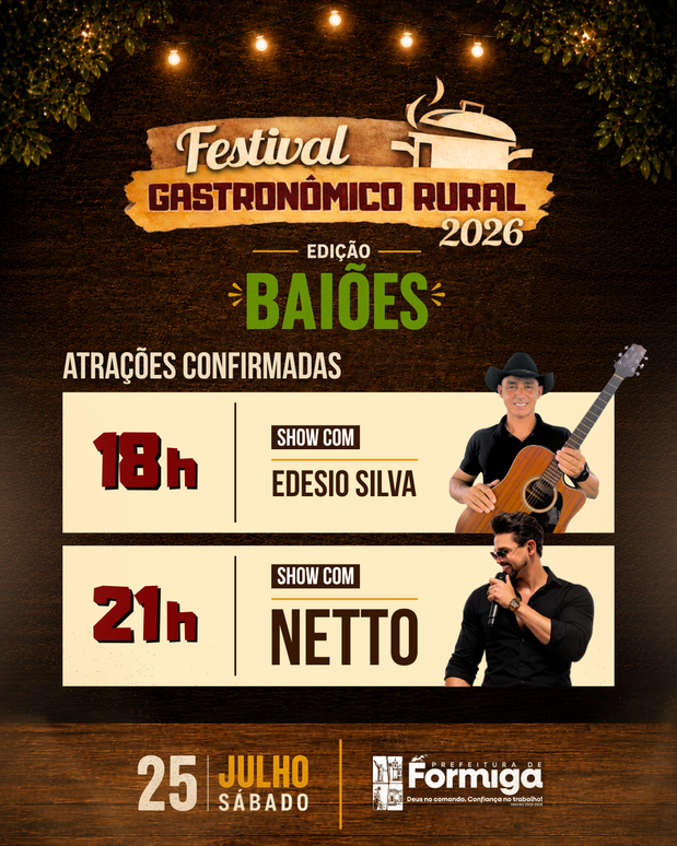 Prefeitura de Formiga divulga programação da 2ª edição do Festival Gastronômico Rural de Baiões