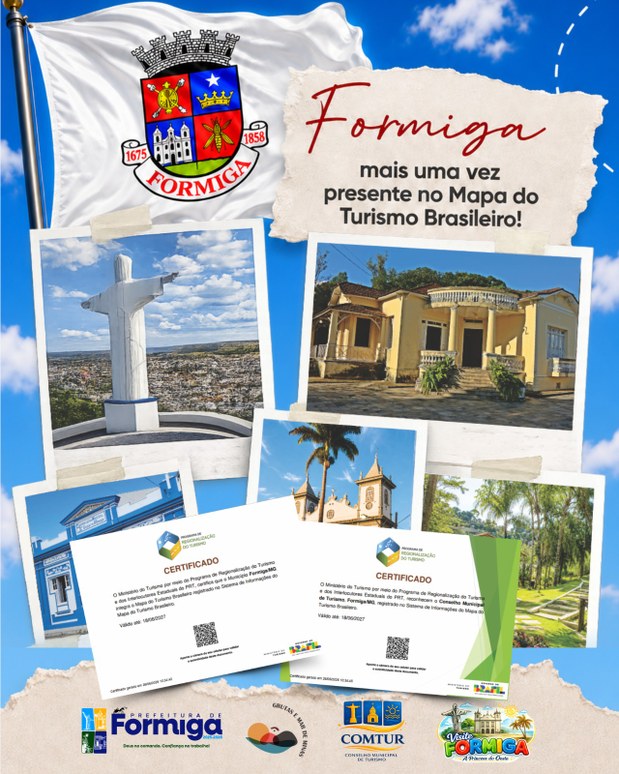 Formiga é reconhecida, mais uma vez, no Mapa do Turismo Brasileiro