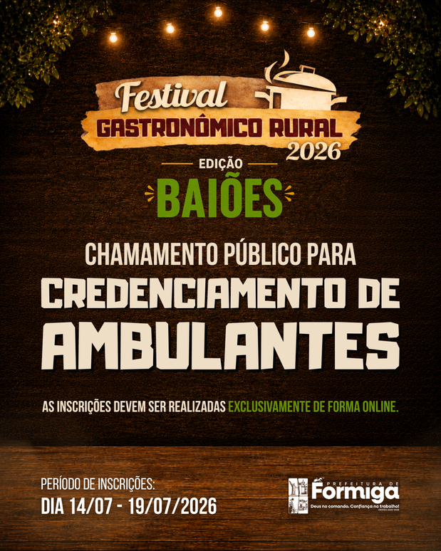 Prefeitura de Formiga abre credenciamento de ambulantes para o Festival Gastronômico Rural de Baiões