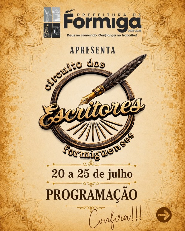 Prefeitura de Formiga promove Circuito dos Escritores Formiguenses entre os dias 20 e 25 de julho