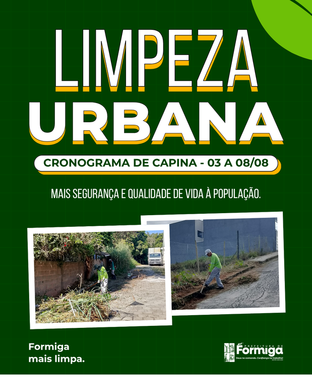 Prefeitura de Formiga divulga cronograma de capina para o período de 3 a 8 de agosto