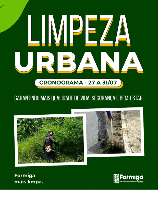 Prefeitura de Formiga Divulga Cronograma de Limpeza Urbana entre os Dias 27 e 31 de Julho