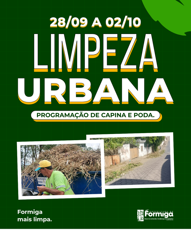 Prefeitura de Formiga divulga cronograma de limpeza urbana de 28 de setembro a 2 de outubro
