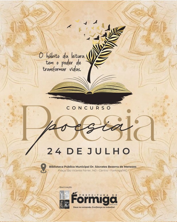 Prefeitura de Formiga abre inscrições para o Concurso de Poesias do Circuito Escritores Formiguenses