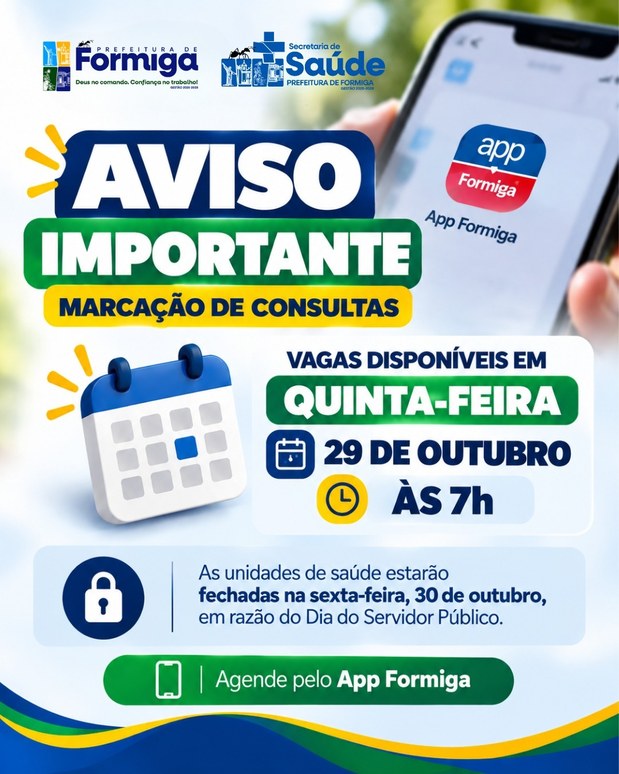 Saúde informa nova data para agendamento de consultas pelo App Formiga em outubro