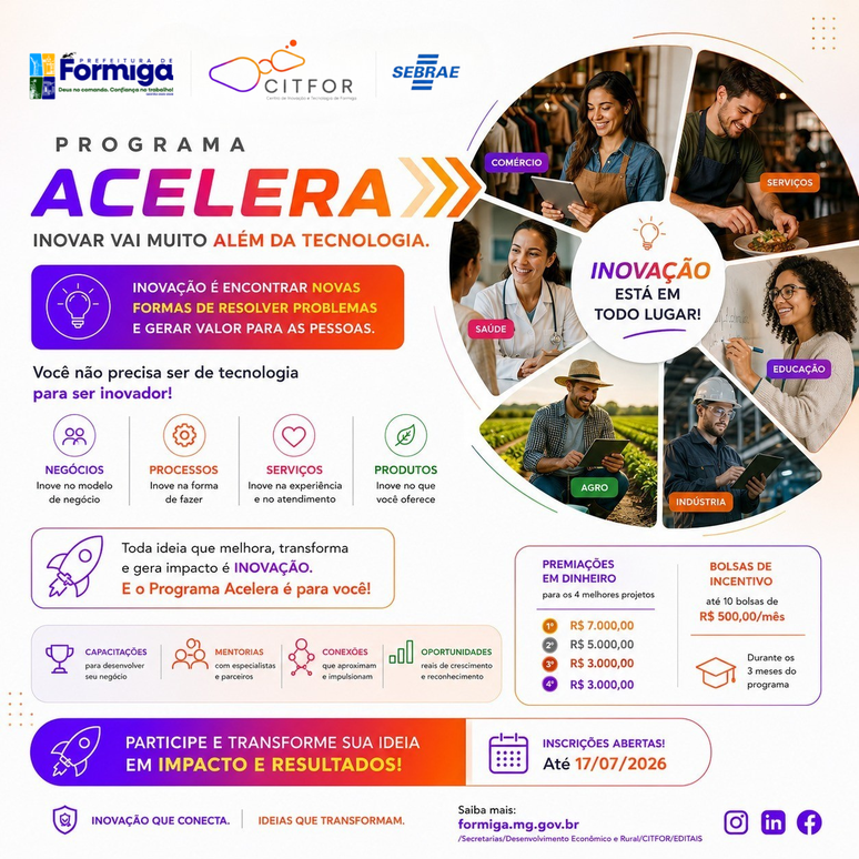 Programa Acelera 2026 oferece capacitação, mentoria e premiação para negócios inovadores