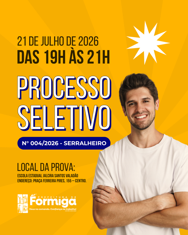 Prefeitura de Formiga divulga relação final de inscritos e local da prova do Processo Seletivo nº 004/2026 para o cargo de Serralheiro