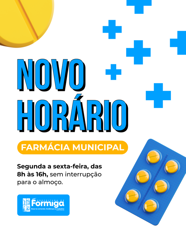 Novo horário de atendimento da Farmácia Municipal