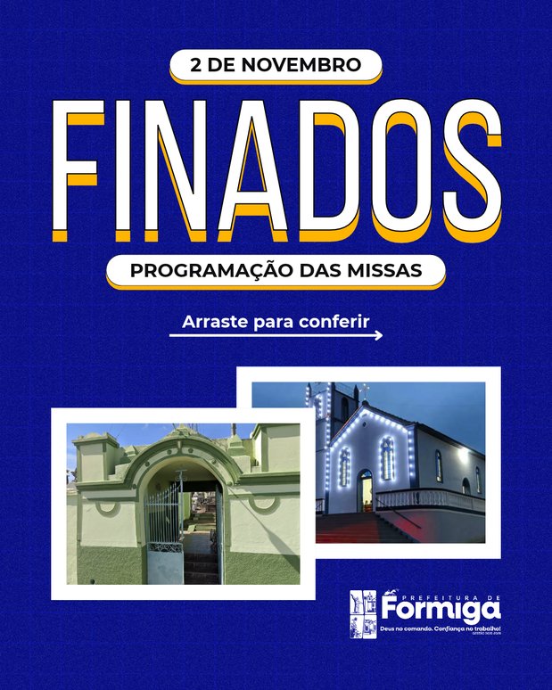 Prefeitura de Formiga divulga horários e locais das missas do Dia de Finados