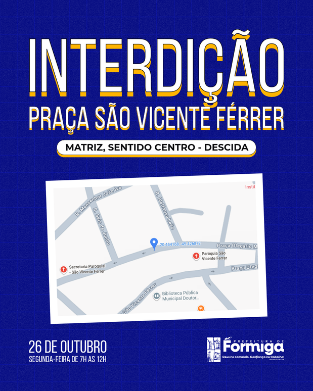 Prefeitura informa interdição temporária na Praça São Vicente Férrer para poda de árvores
