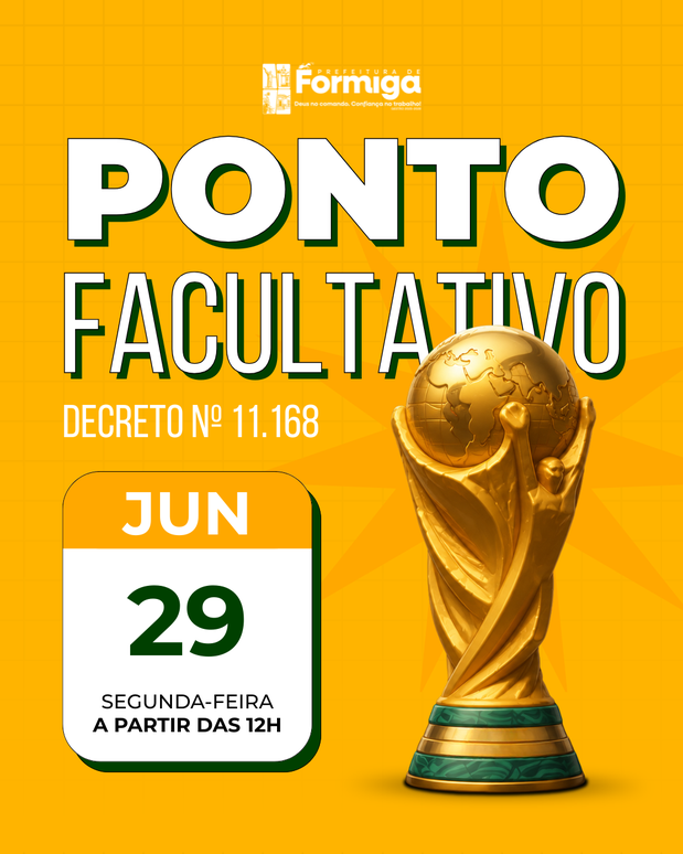 Prefeitura de Formiga decreta ponto facultativo na segunda-feira (29), a partir das 12h