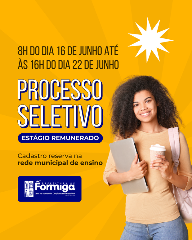 Prefeitura de Formiga abre processo seletivo para estagiários da rede municipal de ensino