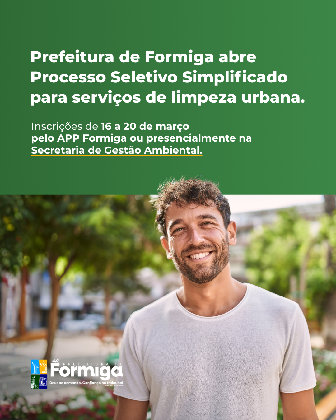 Prefeitura de Formiga abre Processo Seletivo Simplificado para serviços de limpeza urbana.