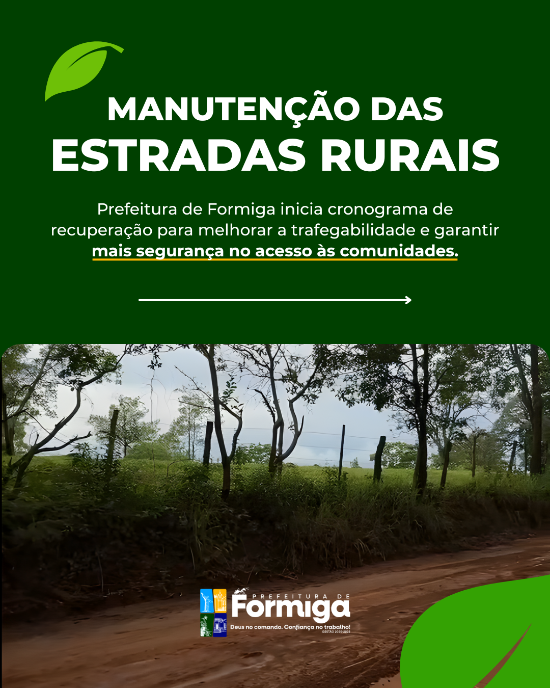 Prefeitura de Formiga inicia manutenção e recuperação das estradas rurais