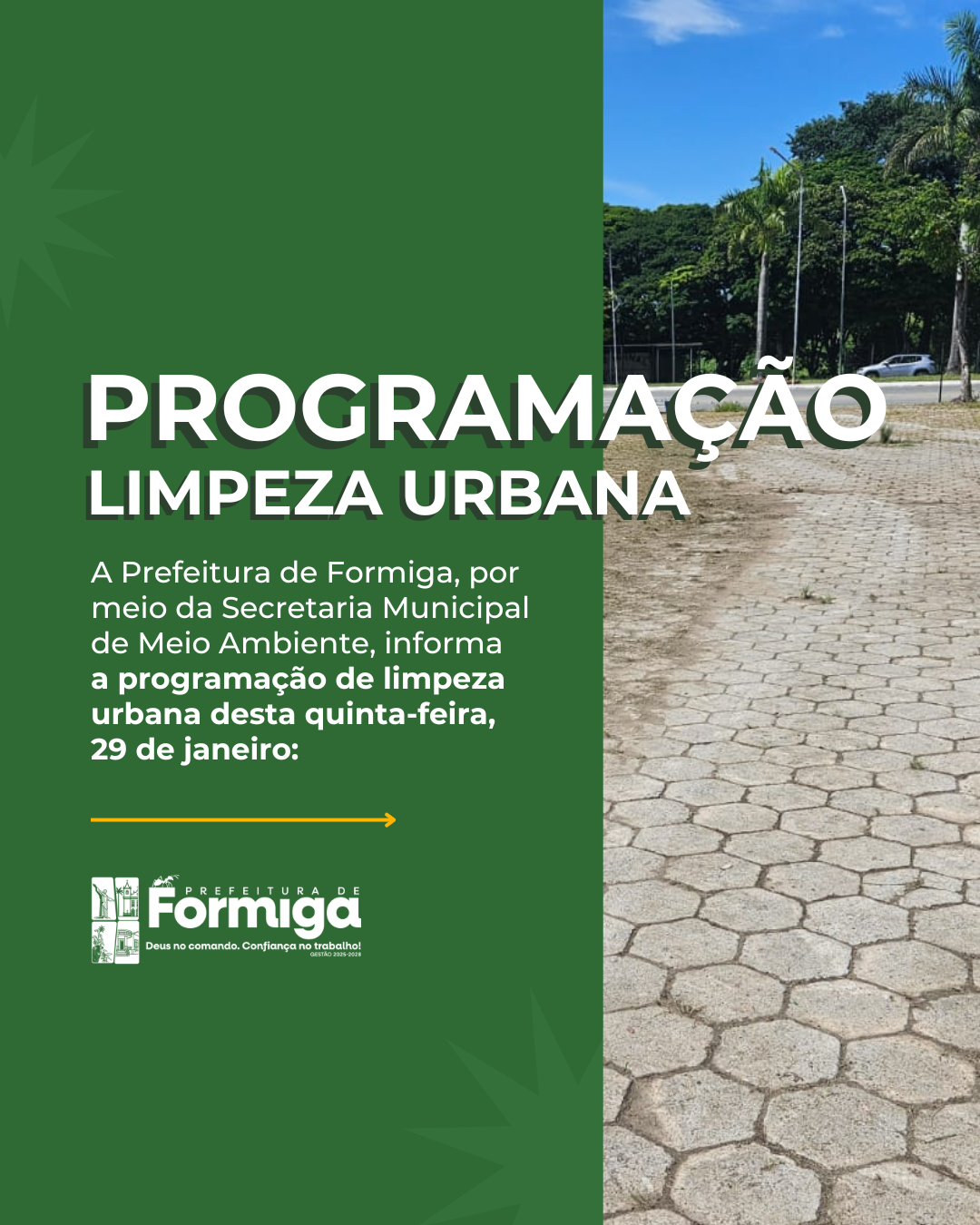 Programação de Limpeza Urbana - 29 de janeiro